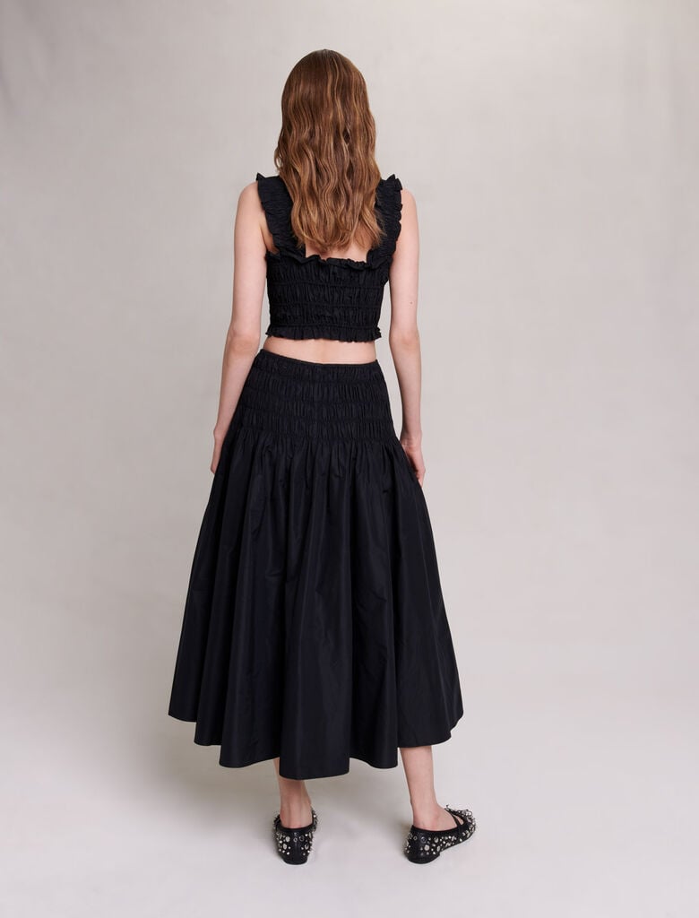 Black-smocked maxi skirt