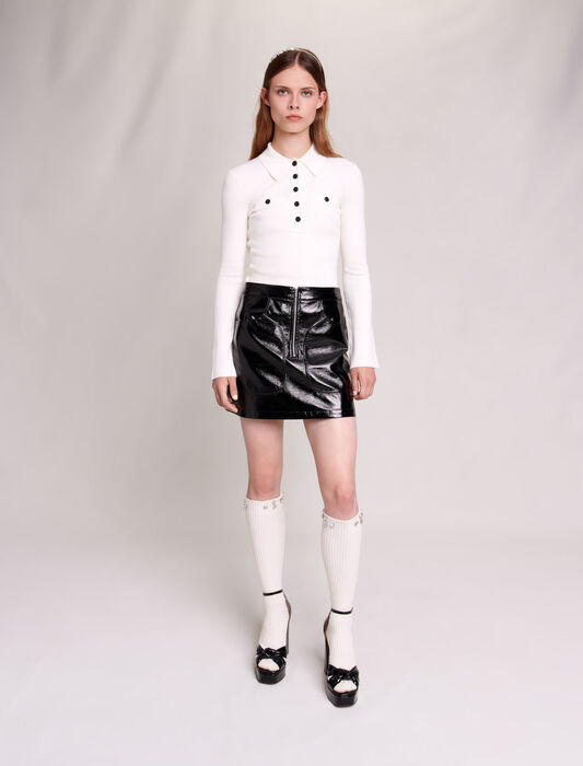 Black-featured-short vinyl skirt