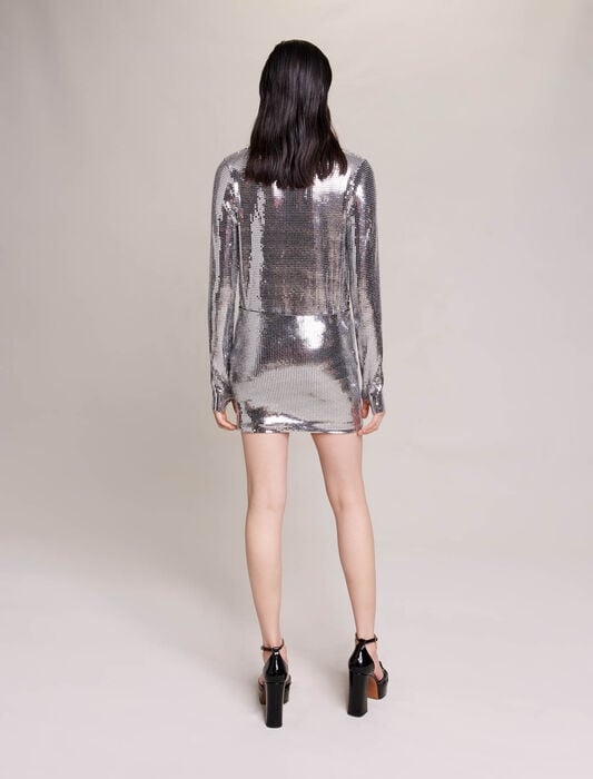 Silver-short skirt with rhinestones