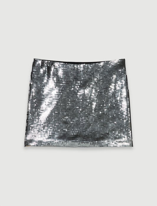 Silver-short skirt with rhinestones