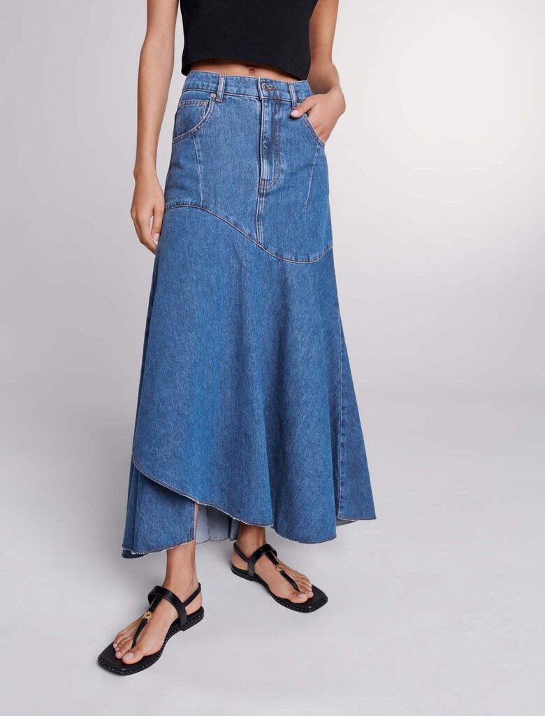 Blue-Asymmetrical denim skirt