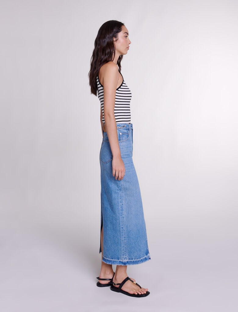 Blue-Long denim skirt