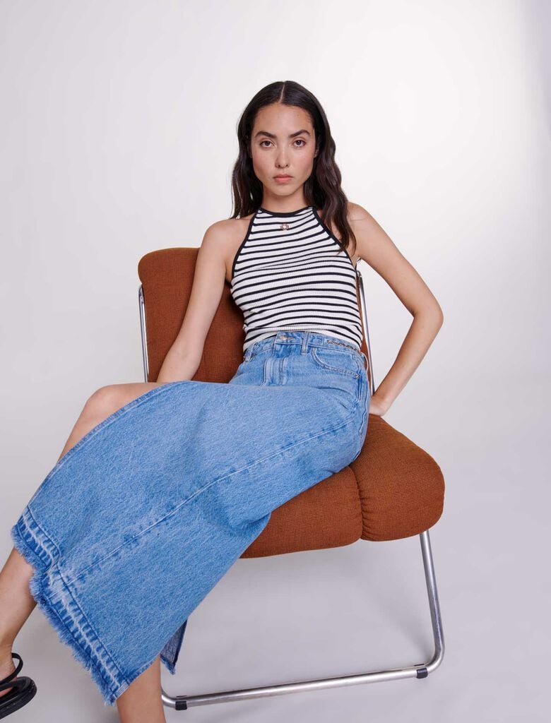 Blue-Long denim skirt