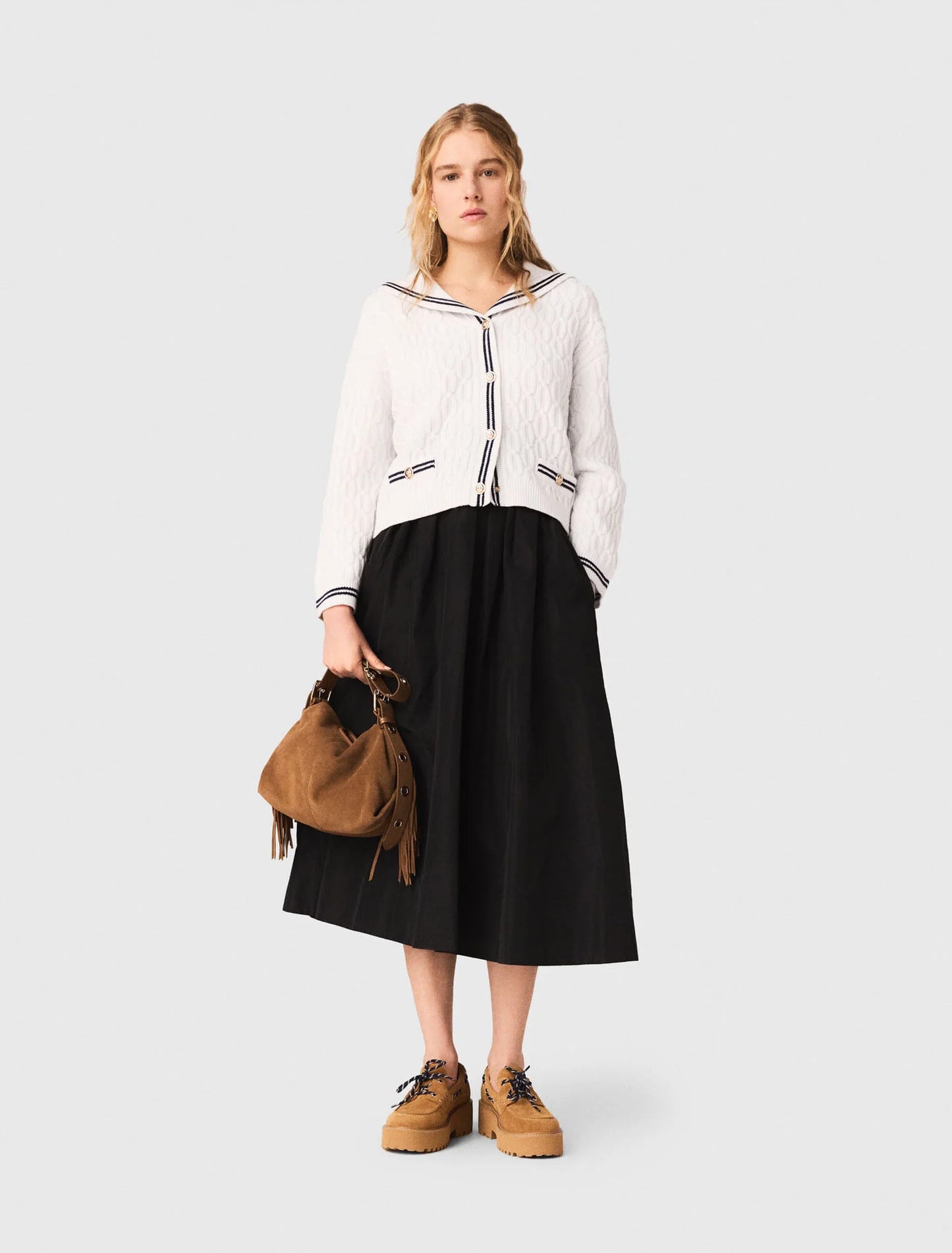 Long skirt with contrast waistband Black