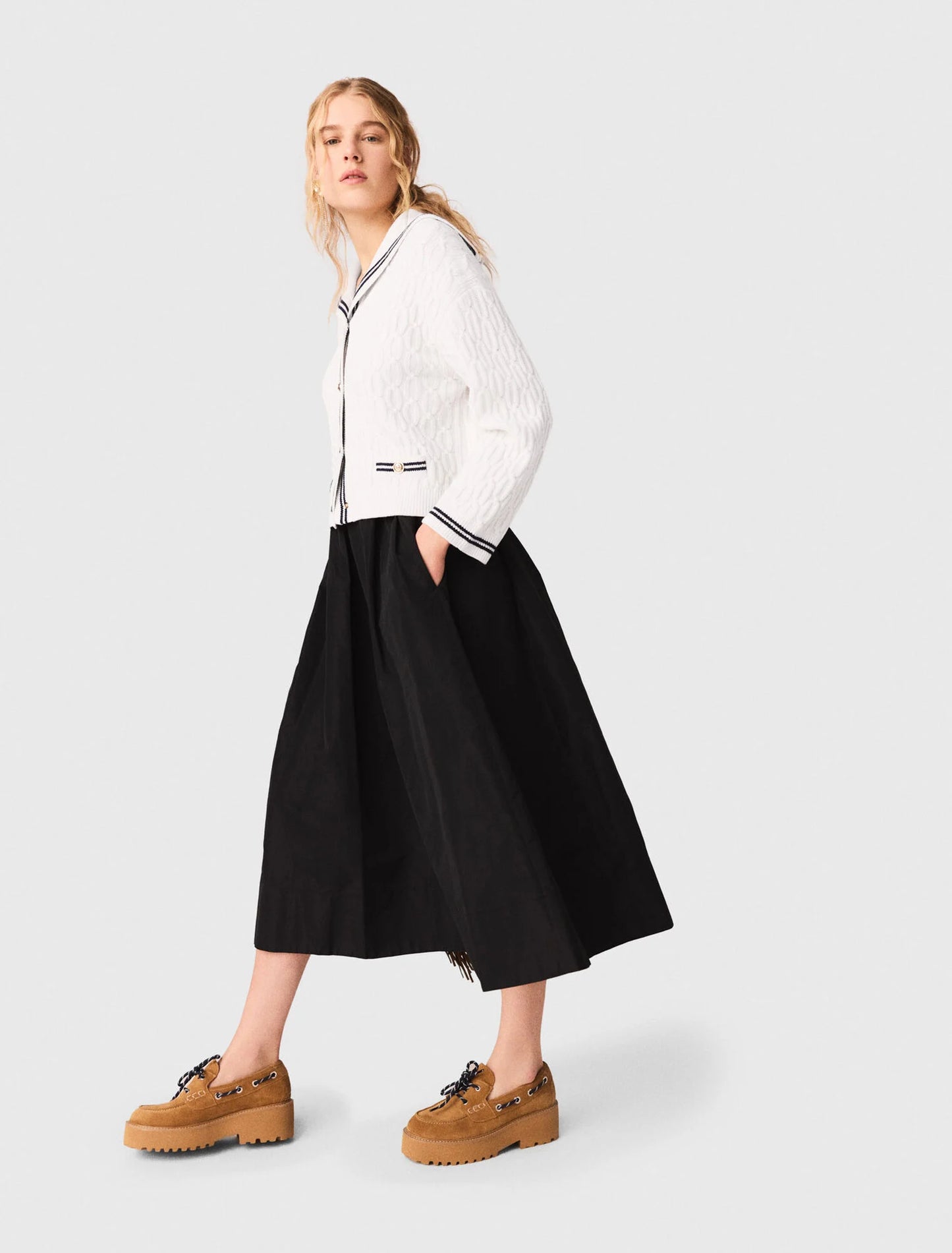 Long skirt with contrast waistband Black
