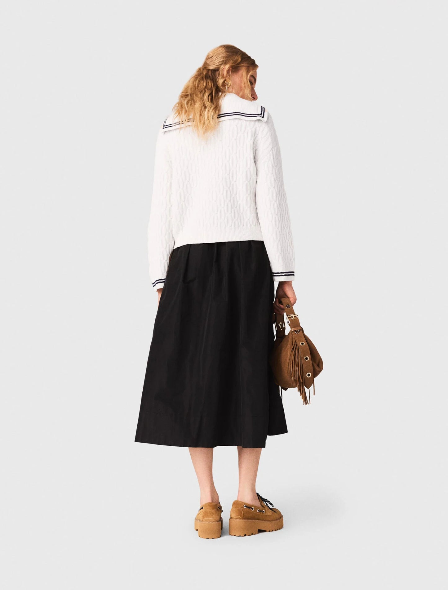 Long skirt with contrast waistband Black
