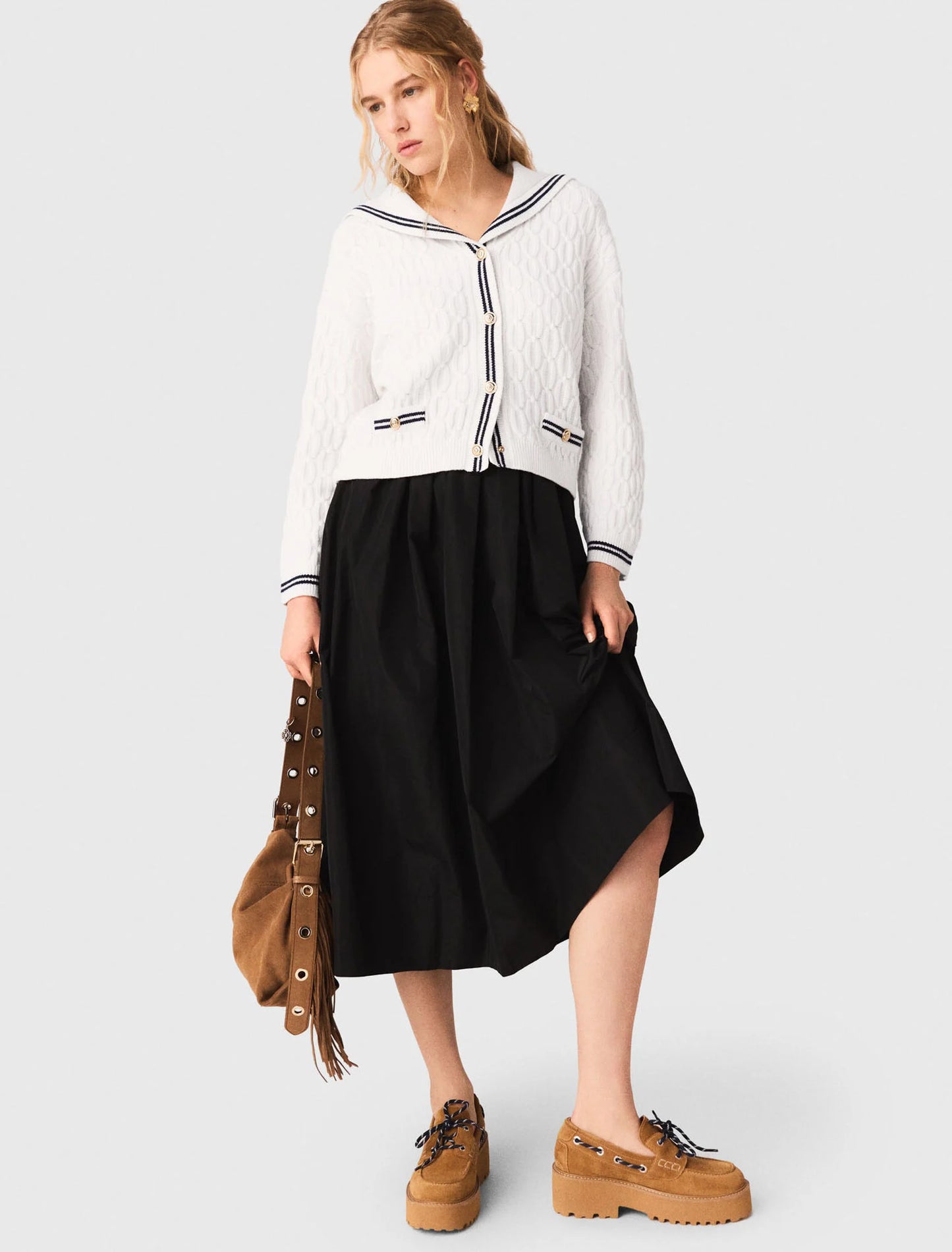 Long skirt with contrast waistband Black