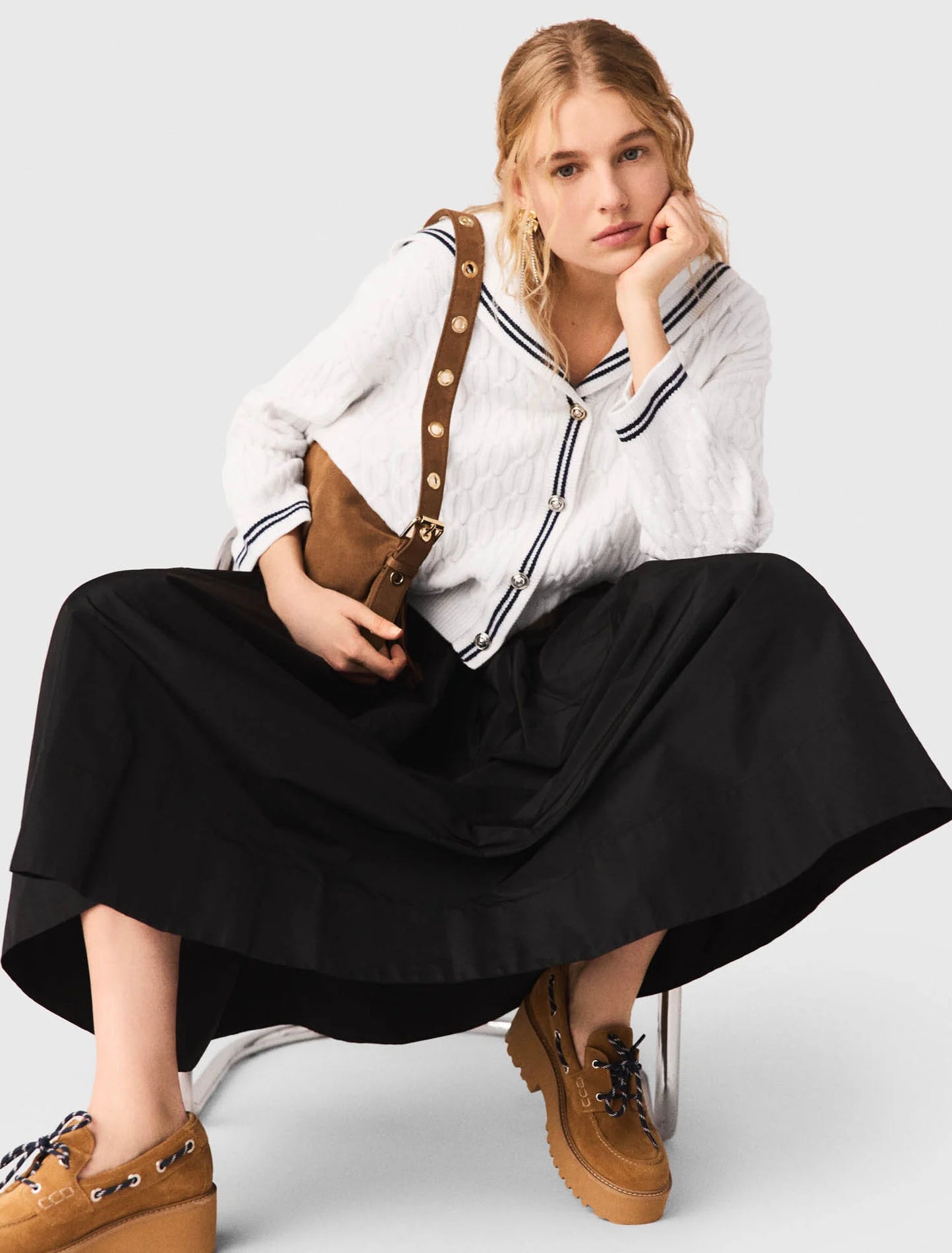 Long skirt with contrast waistband Black