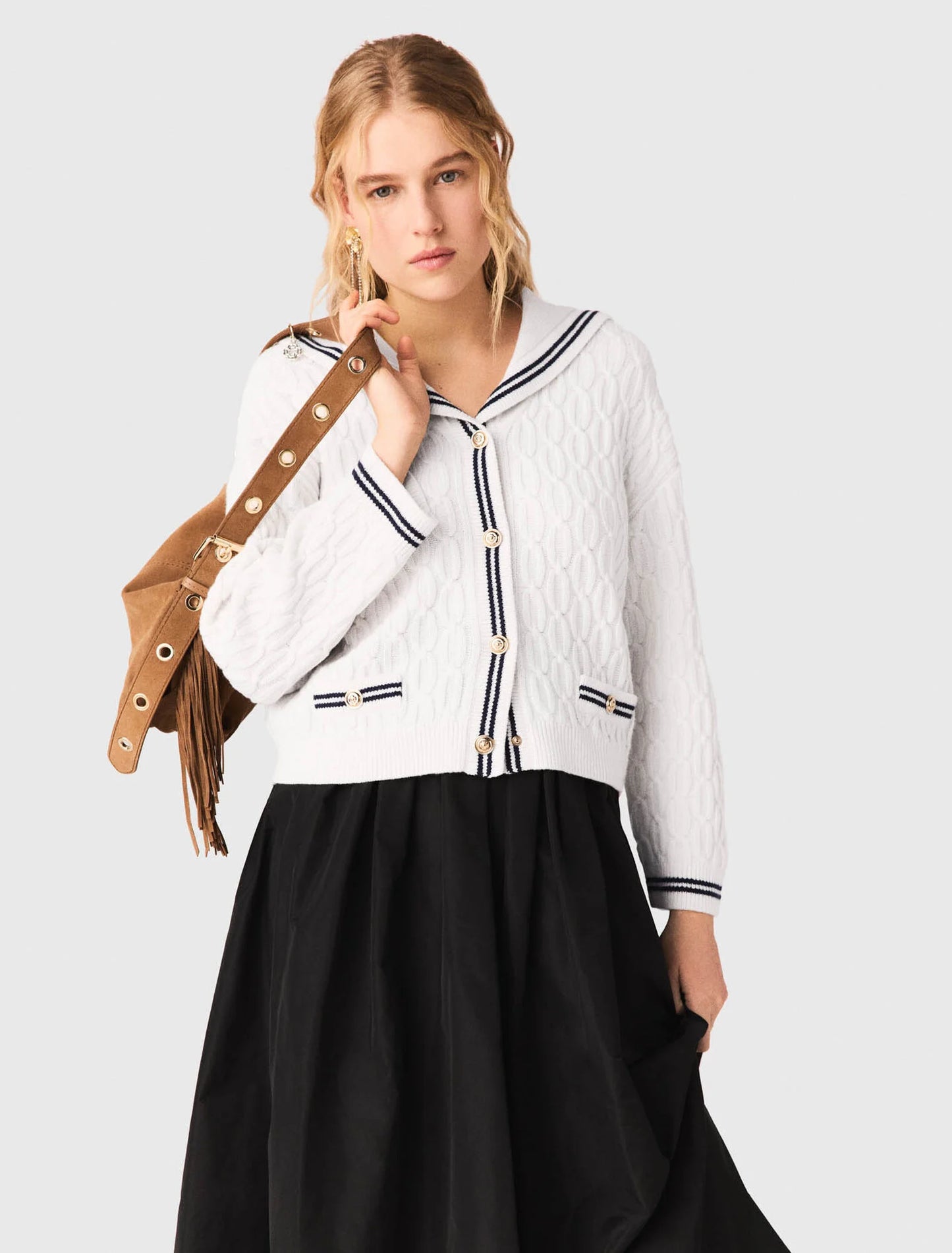 Long skirt with contrast waistband Black