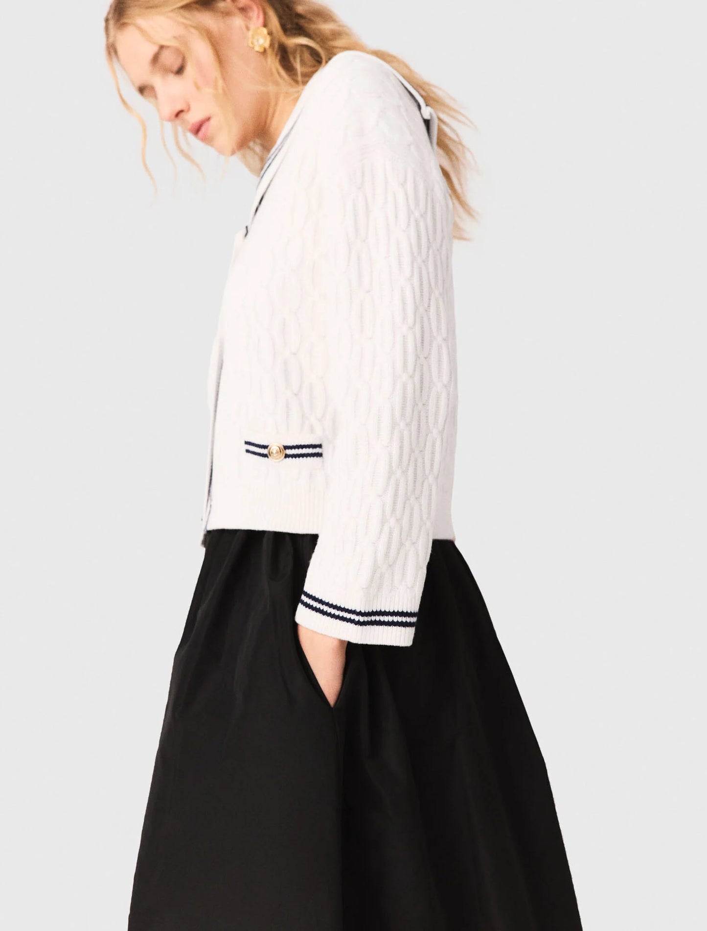 Long skirt with contrast waistband Black