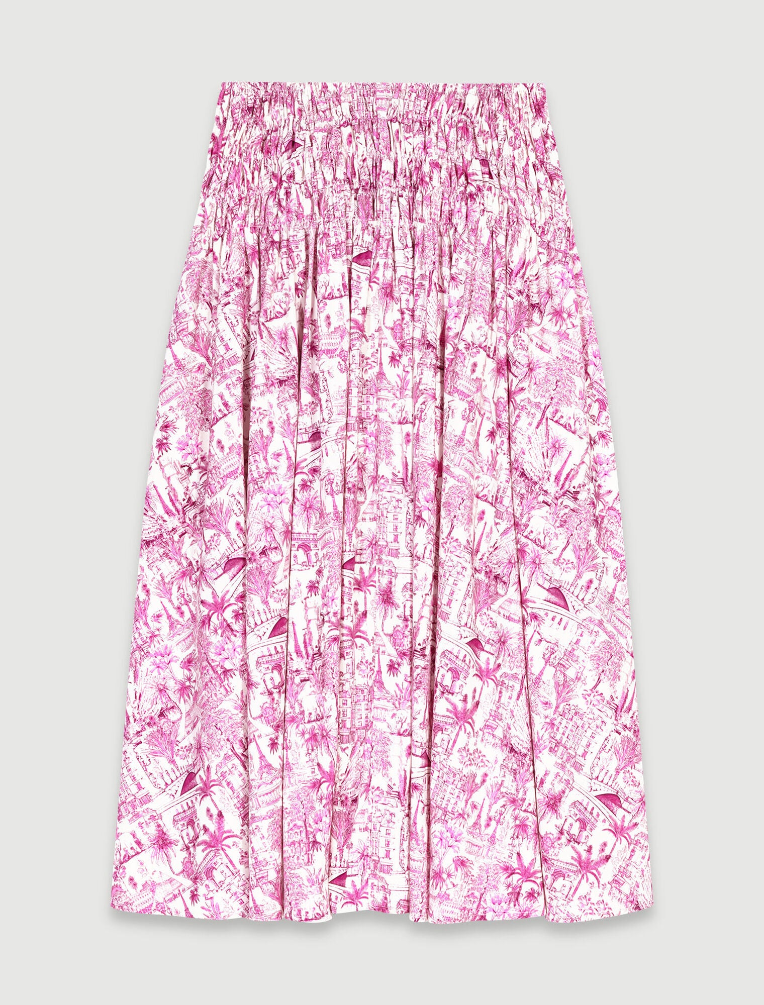 Paris pink print-Elasticated smocked-waist skirt