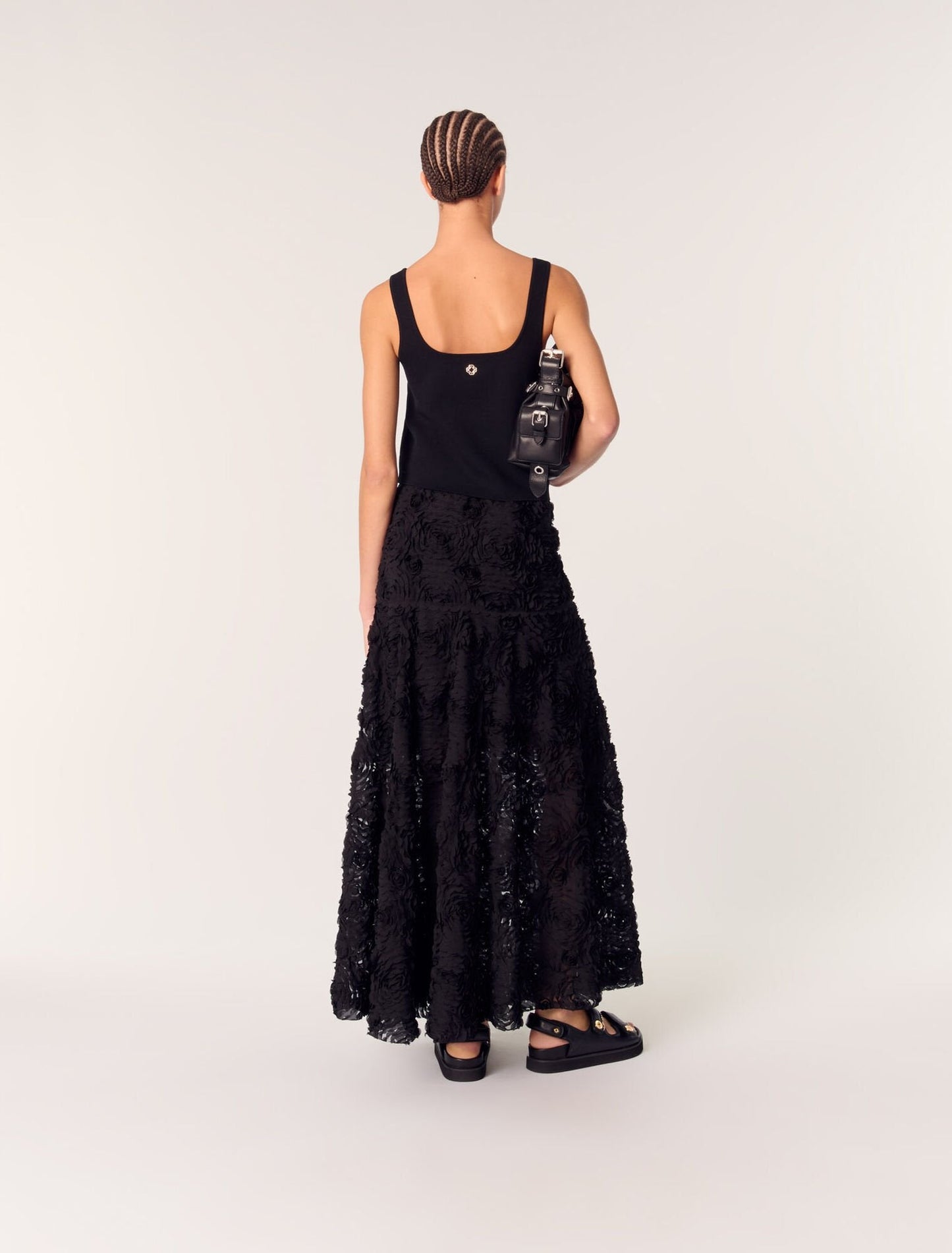 Black Long embroidered skirt