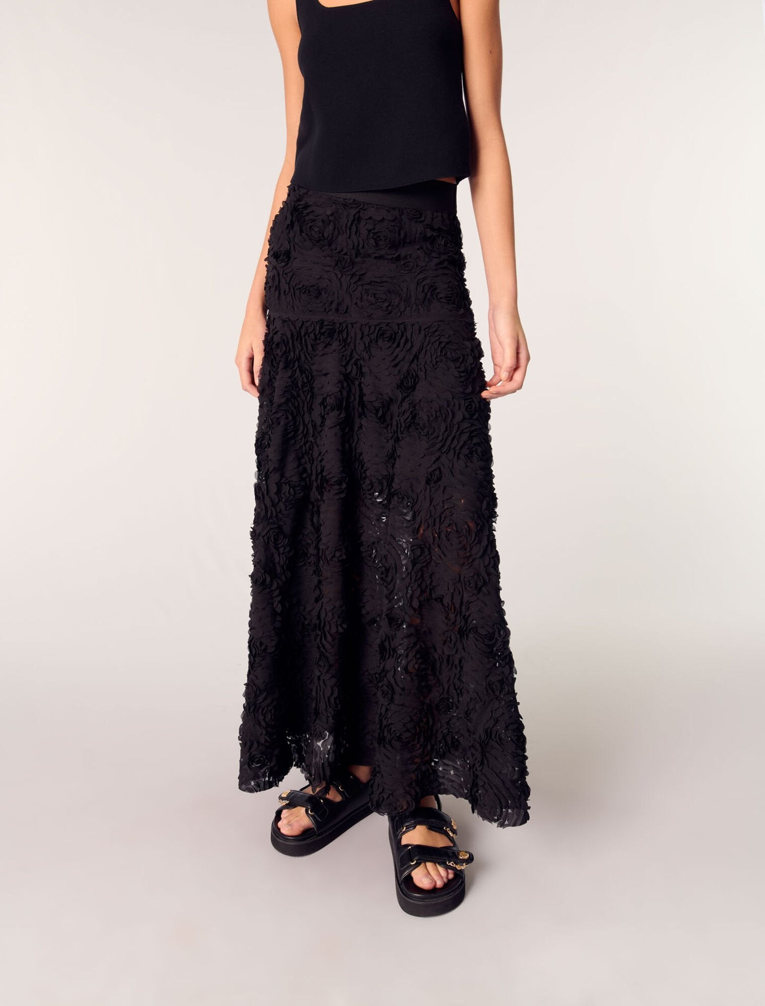 Black Long embroidered skirt