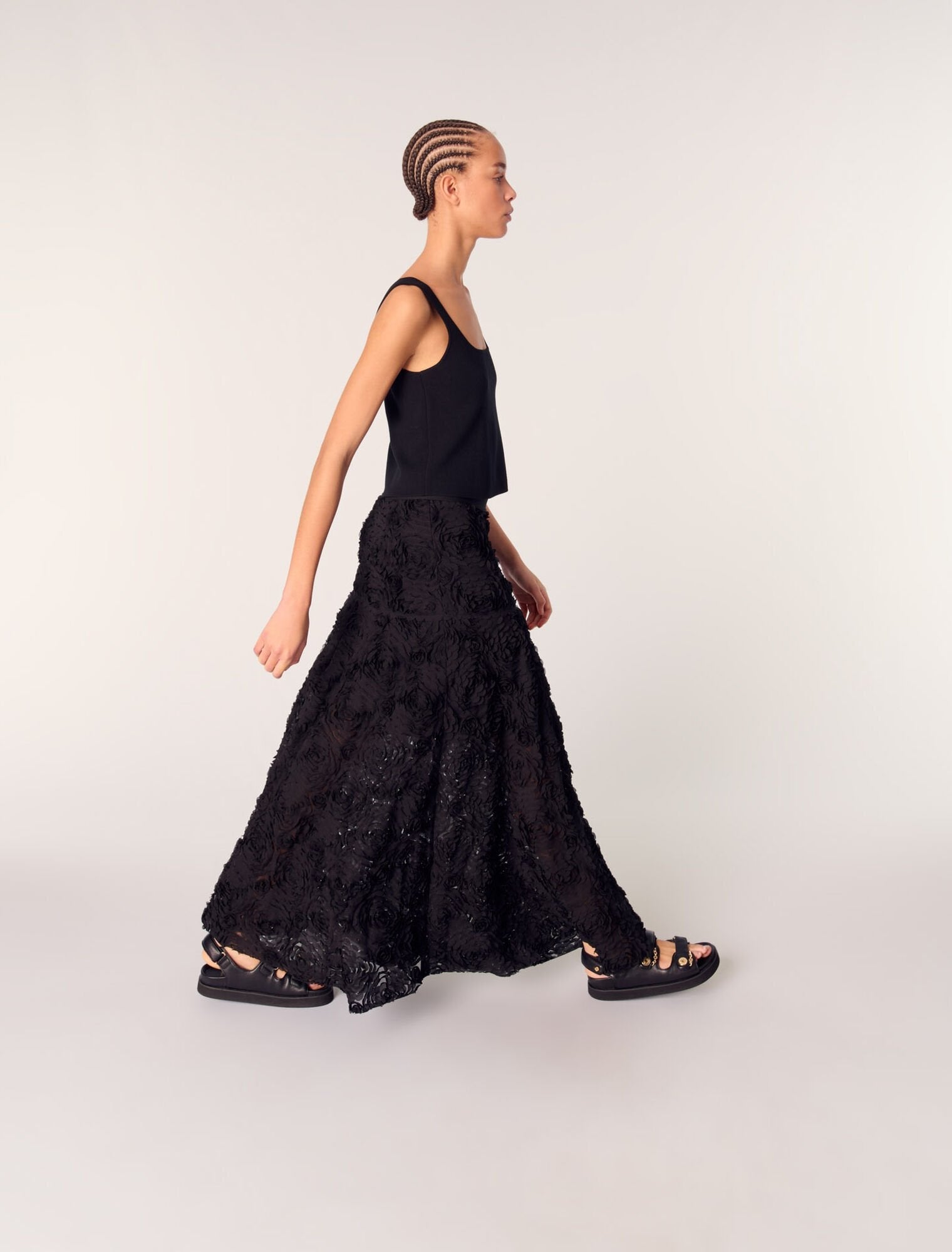 Black Long embroidered skirt