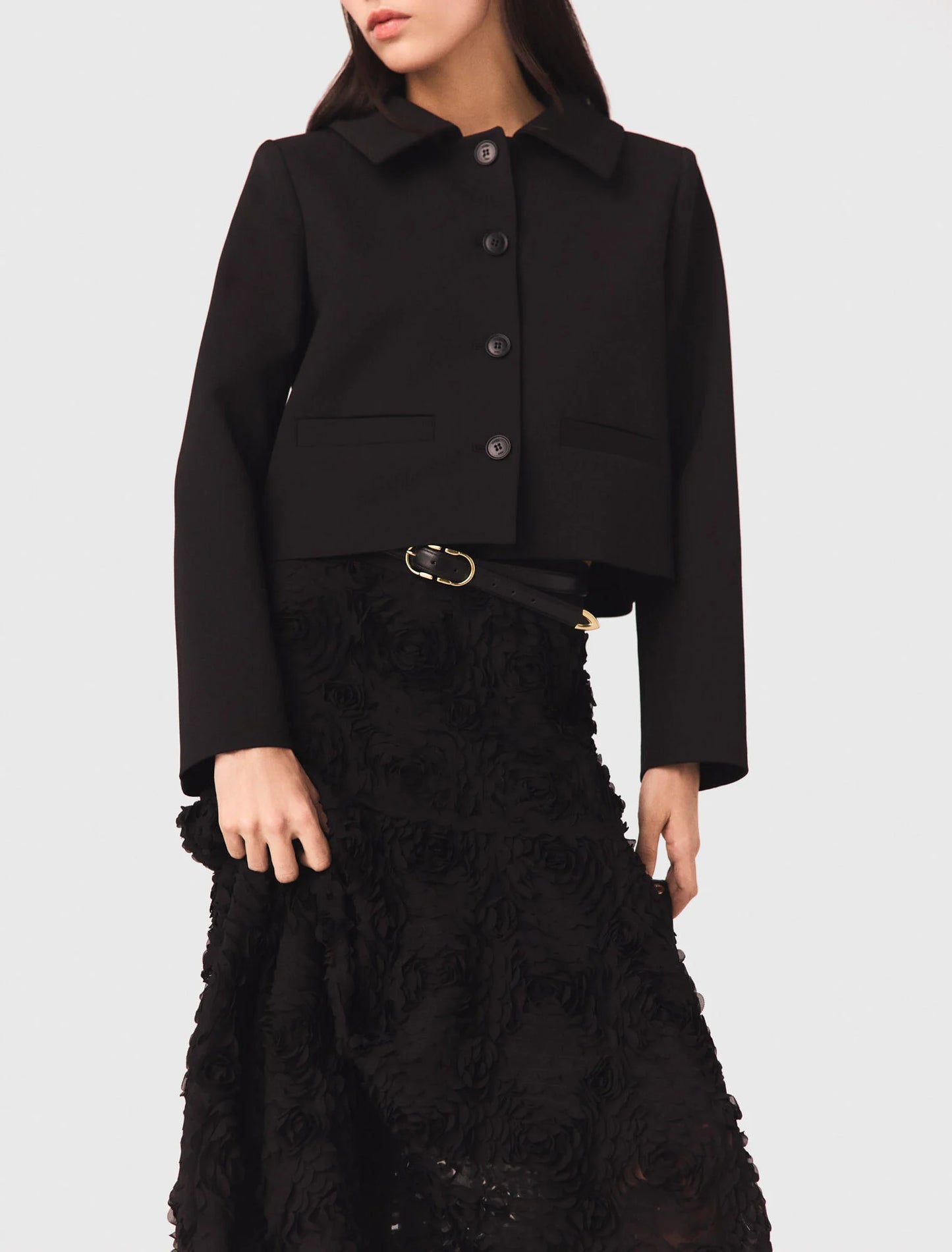 تنورة طويلة فلورال باللون الأسود