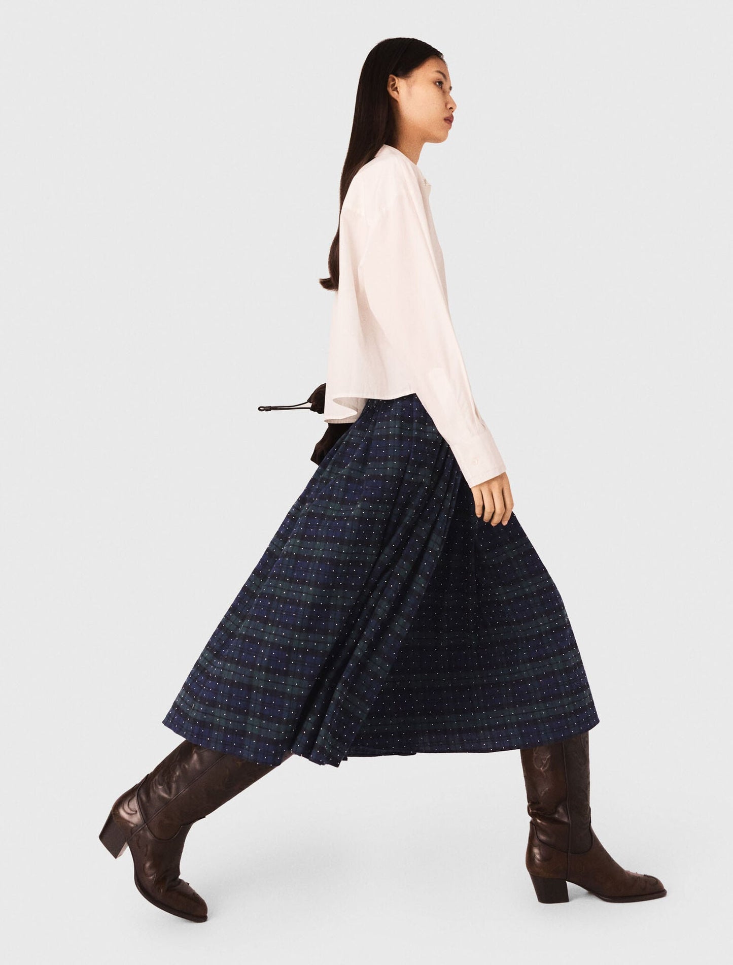 Check skirt with rhinestones