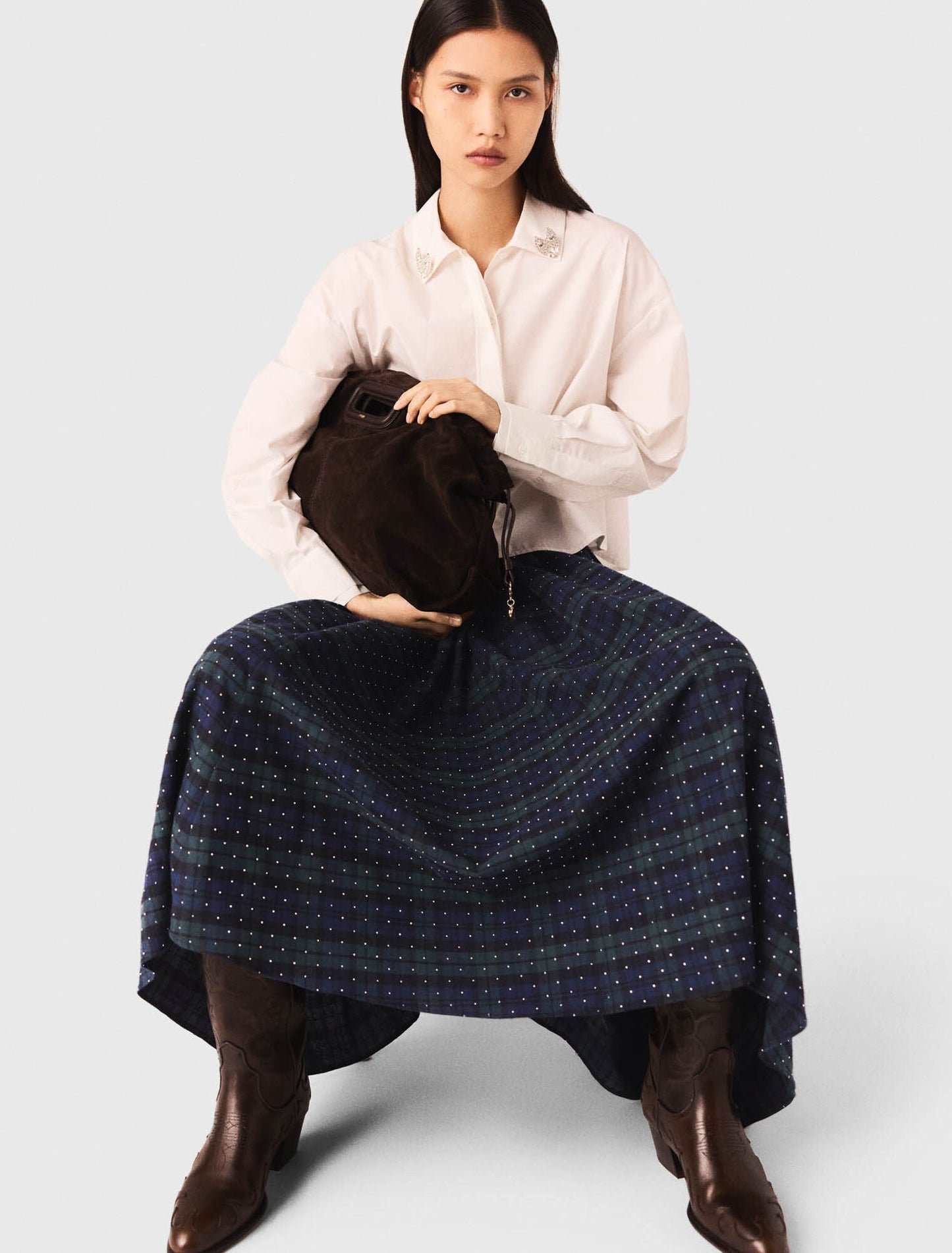 Check skirt with rhinestones