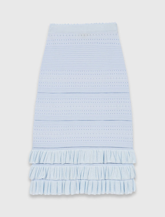 Long Ruffled Knit Skirt BLUE SKY