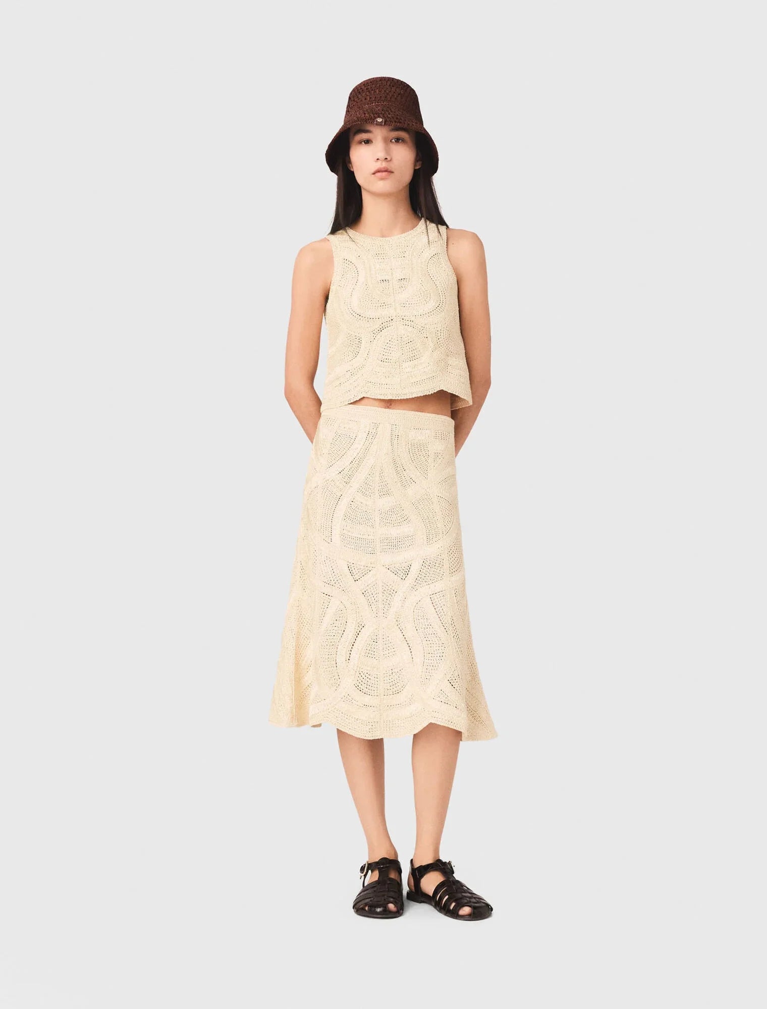 Long Crochet Skirt Beige