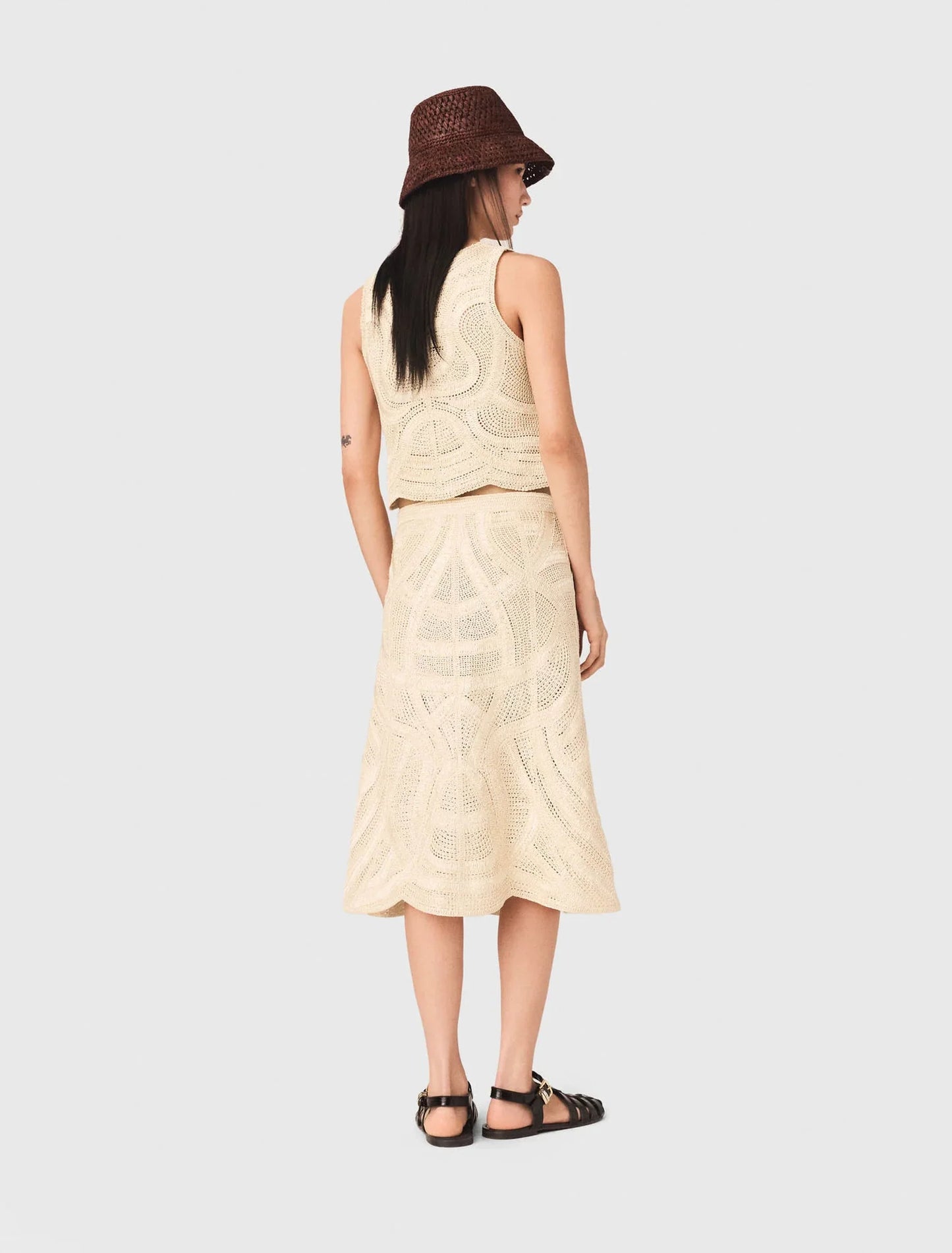 Long Crochet Skirt Beige