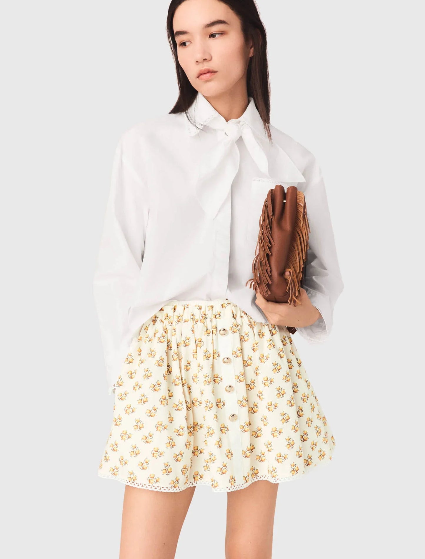 Printed Skirt With Rickrack Trim Yellow Small Flowers Print