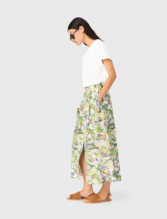 Printed maxi skirt with shorts Postcard Print