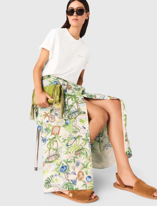 Printed maxi skirt with shorts Postcard Print