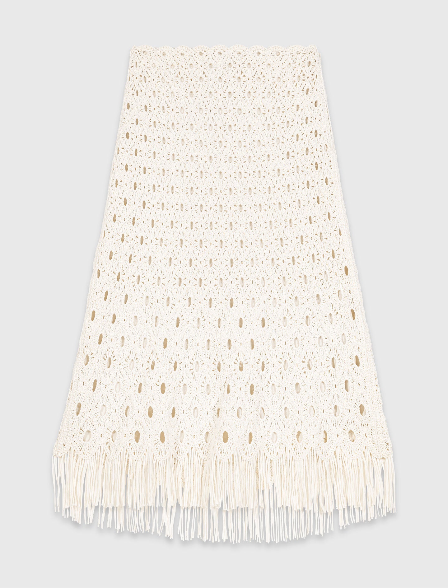 Fringed crochet midi skirt Ecru