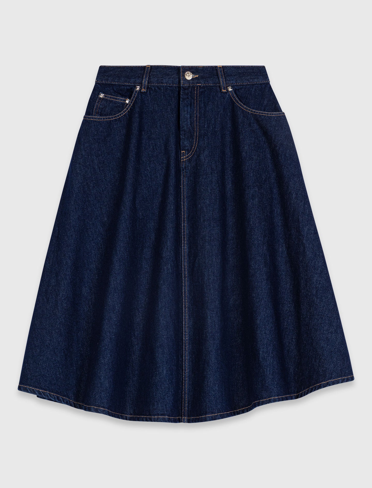 Mid-length flared denim skirt Navy