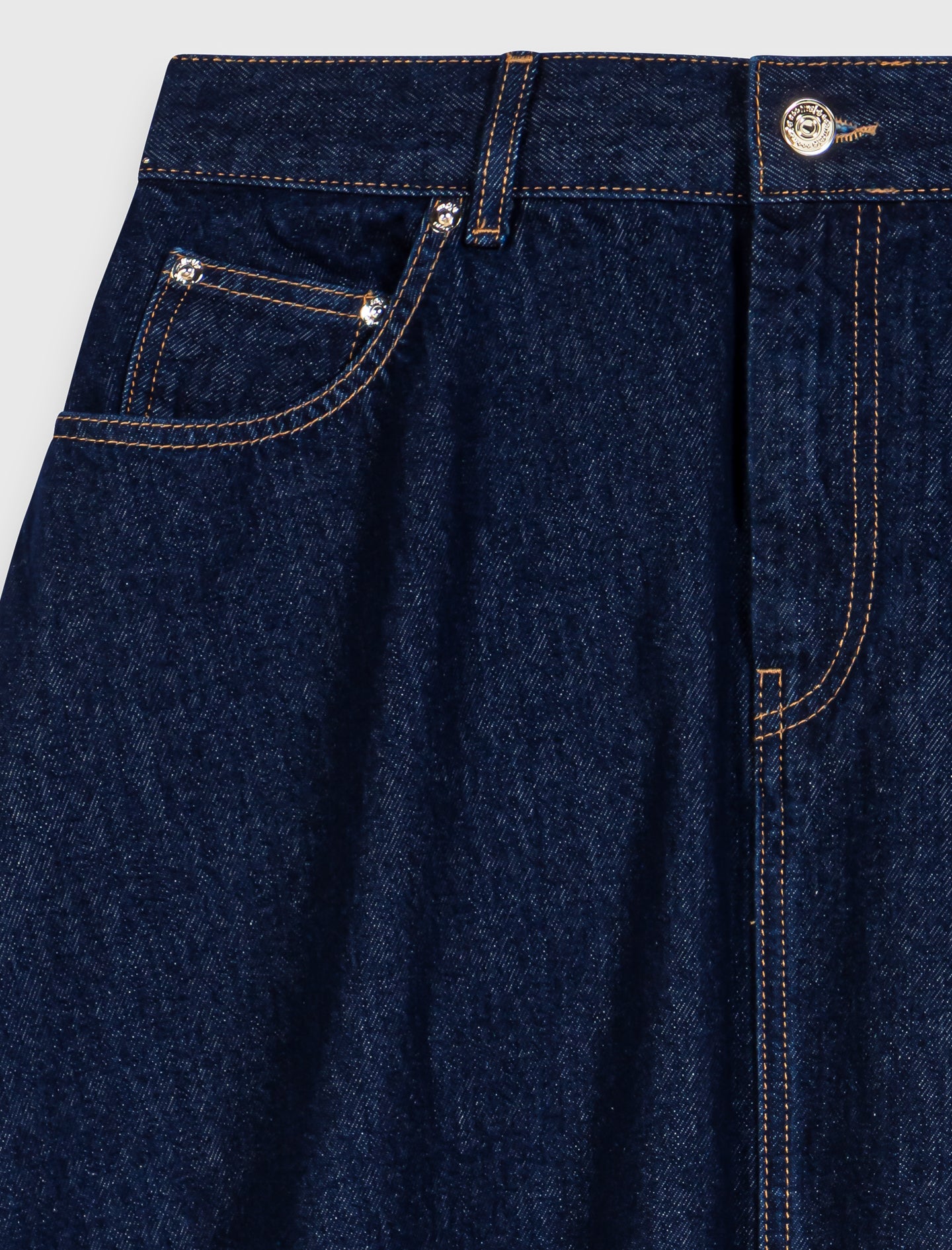 Mid-length flared denim skirt Navy