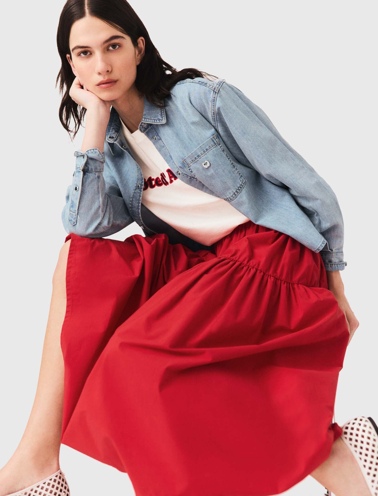 Long gathered skirt Red