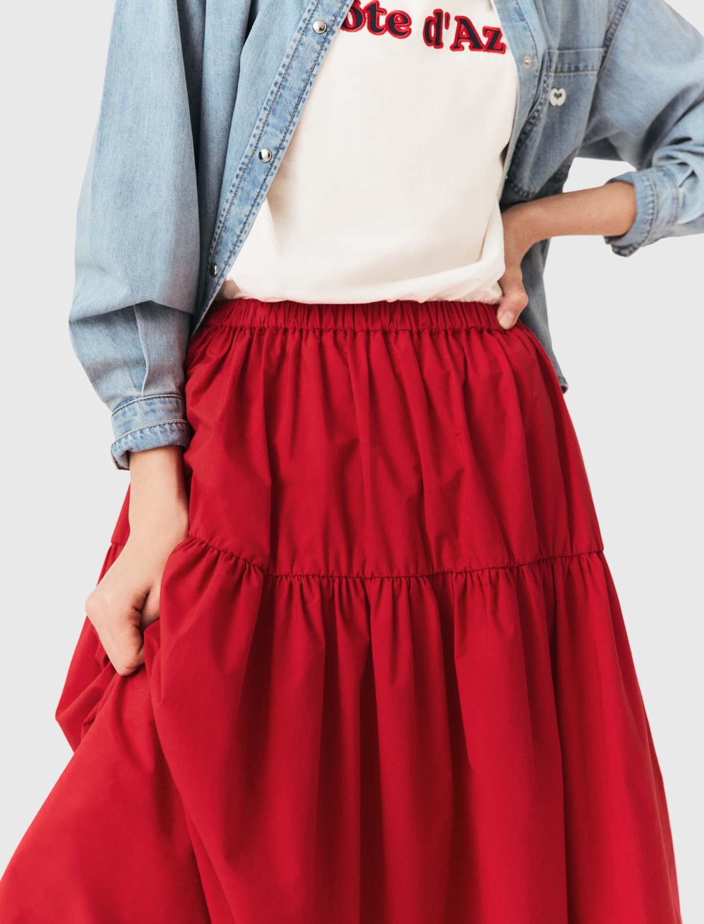 Long gathered skirt Red