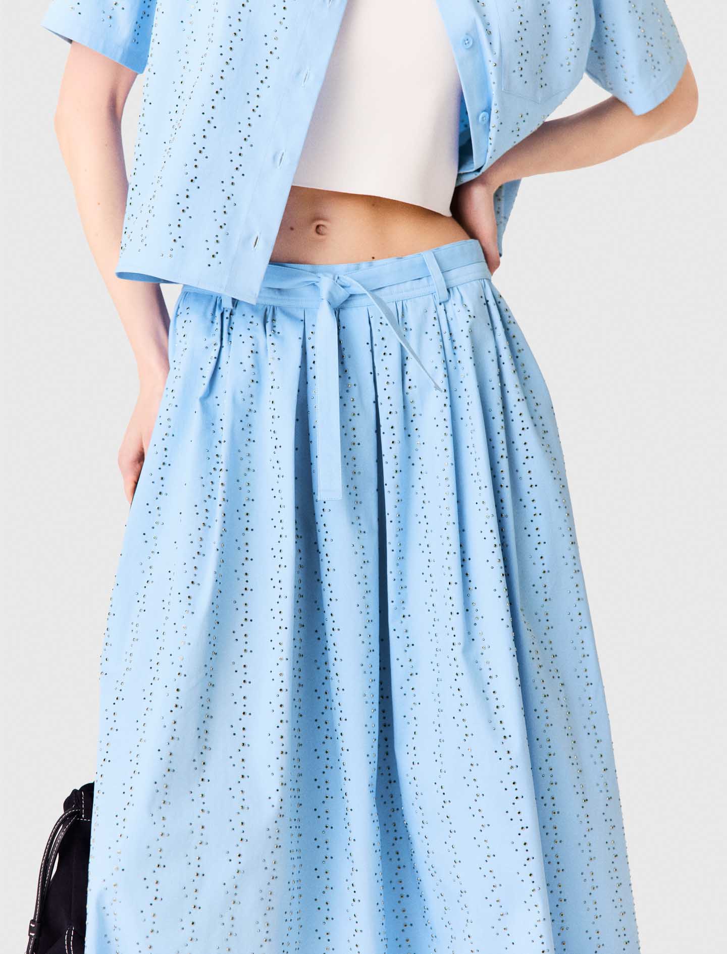 Long rhinestone cotton skirt Blue Sky