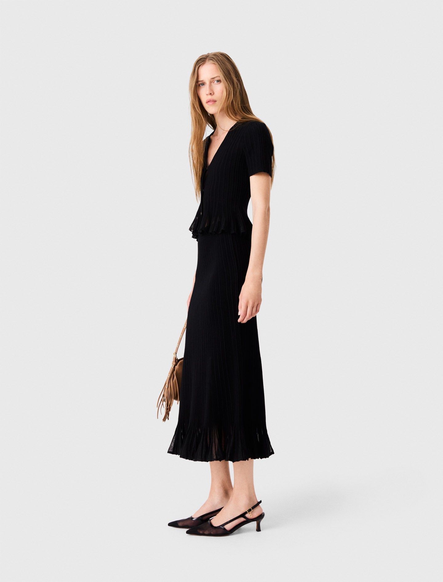 Knit skirt with peplum hem Black