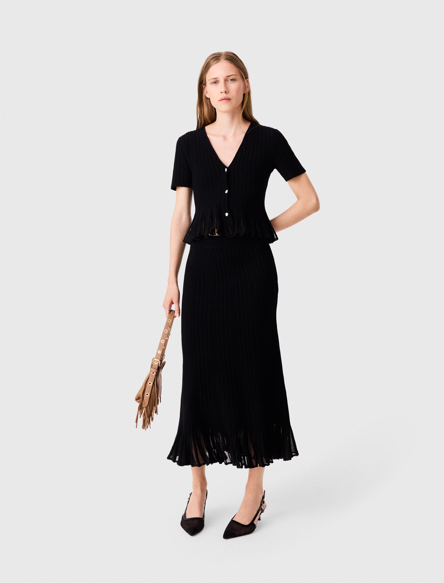 Knit skirt with peplum hem Black