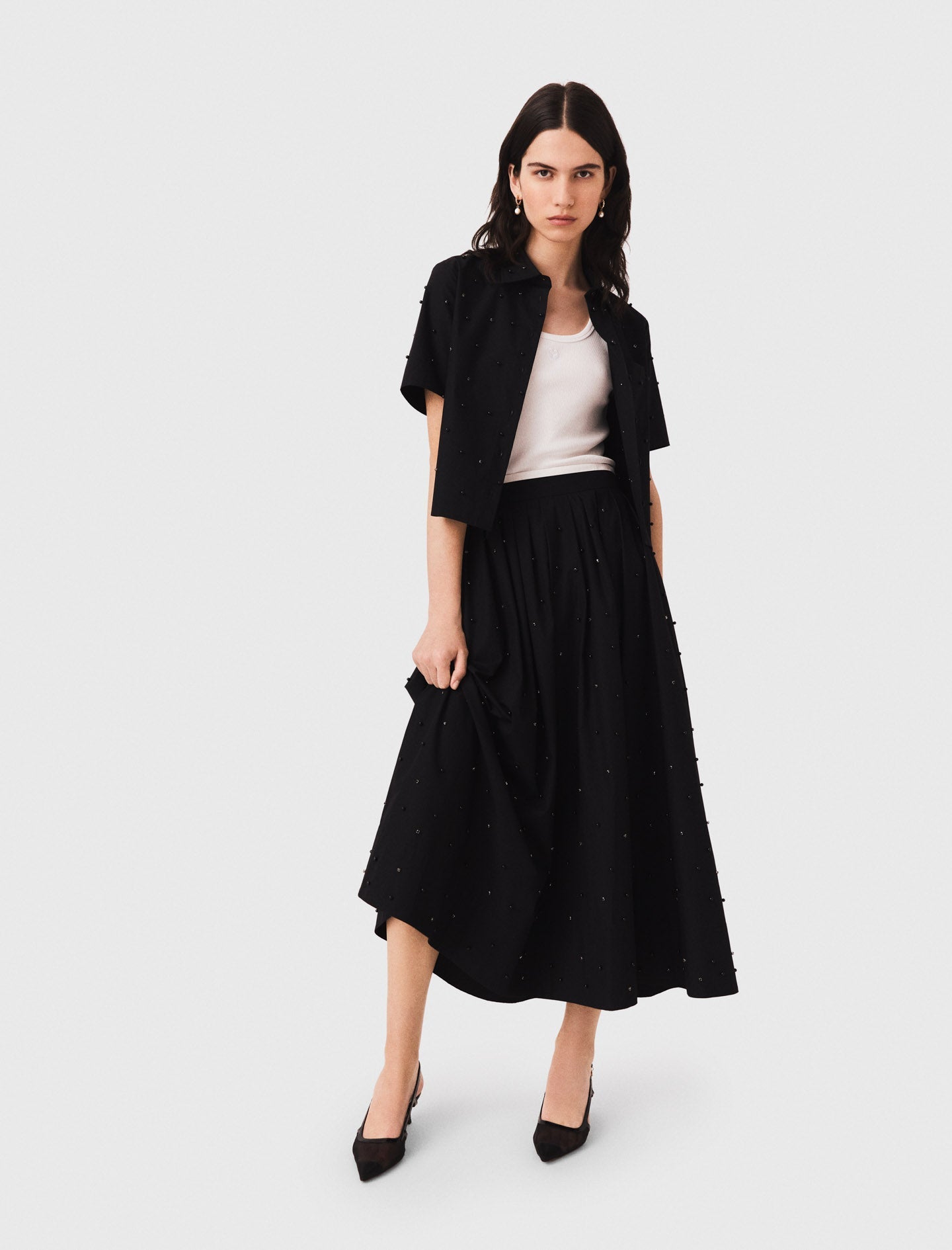 Long beaded and rhinestone skirt Black