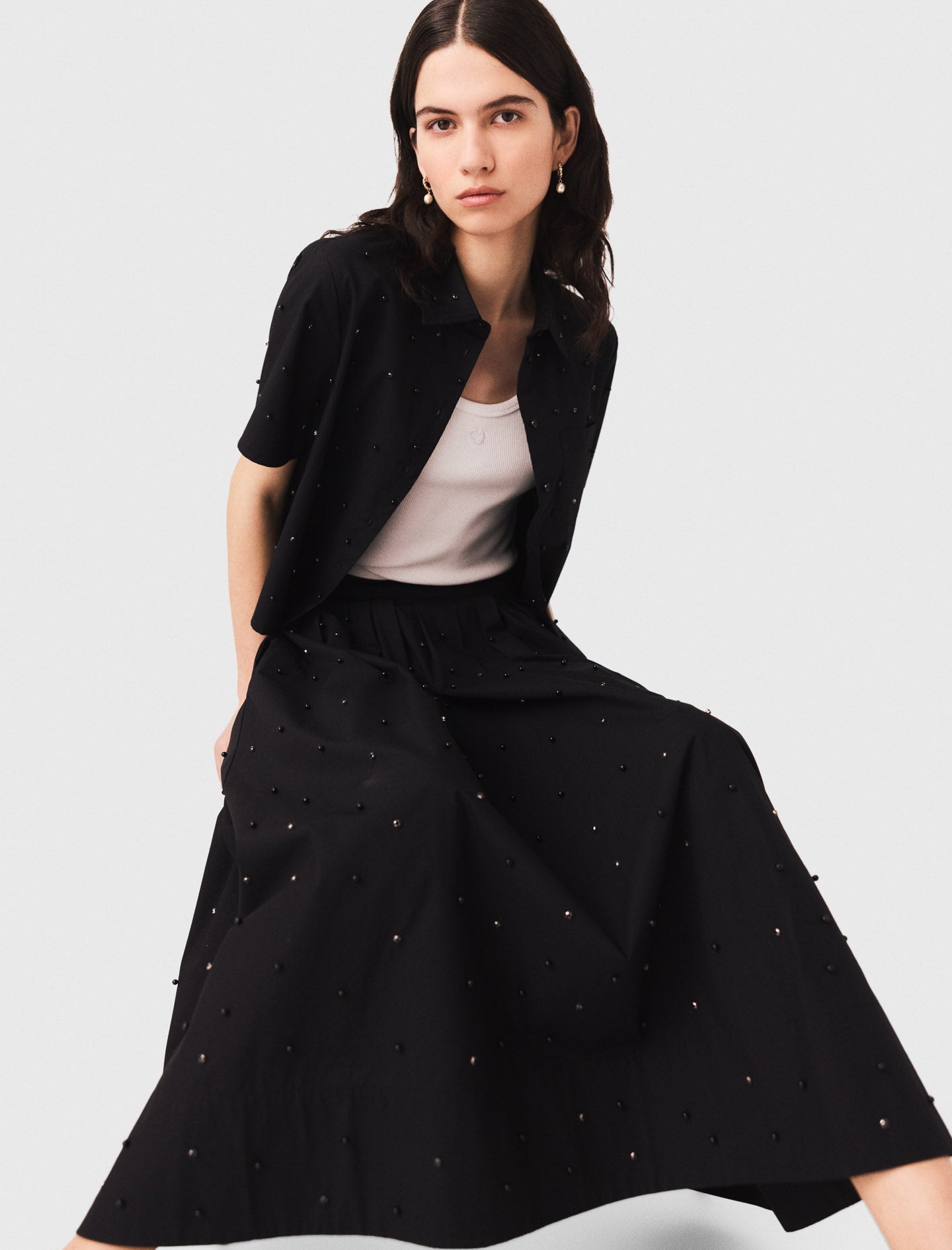 Long beaded and rhinestone skirt Black
