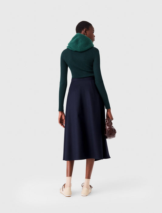 Long pleated skirt with buckle Navy
