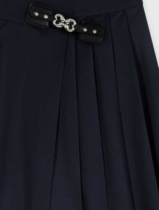 Long pleated skirt with buckle Navy