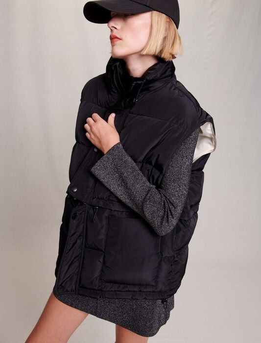 Black/Ecru-2-in-1 sleeveless down jacket