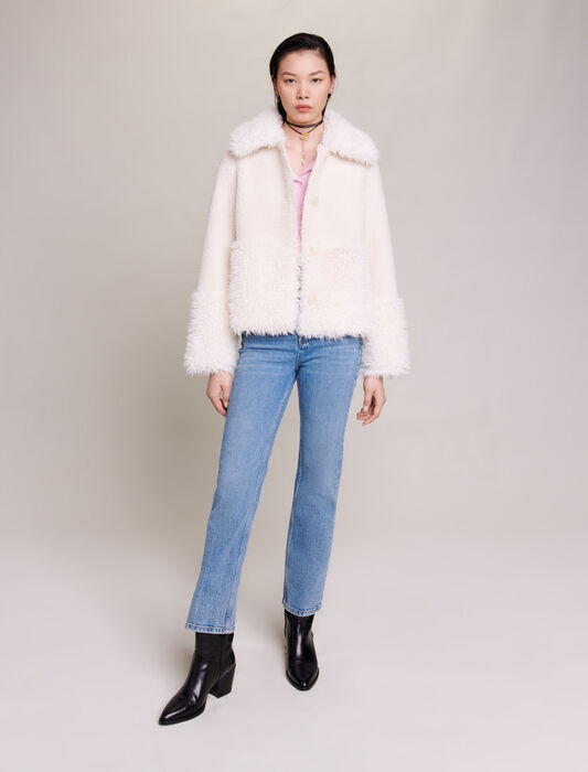 Ecru-featured-short fake fur coat