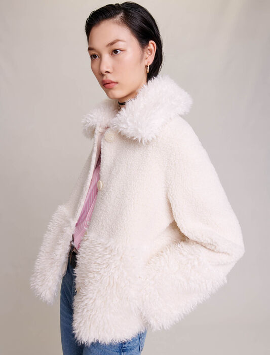 Ecru-short fake fur coat