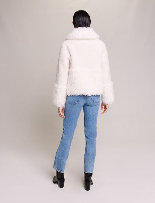 Ecru-short fake fur coat