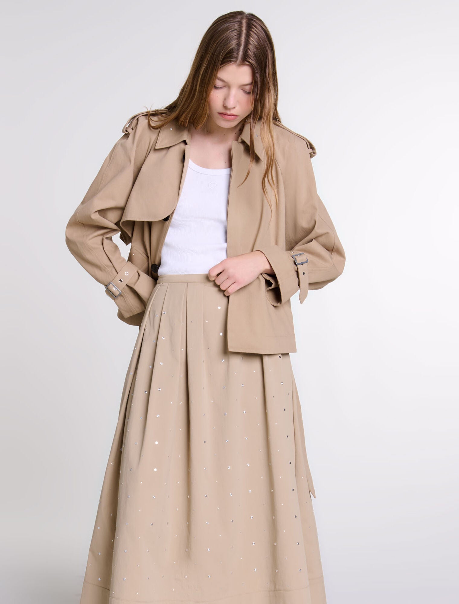 Shop Short Studded Trench Coat for Women Online Maje KSA