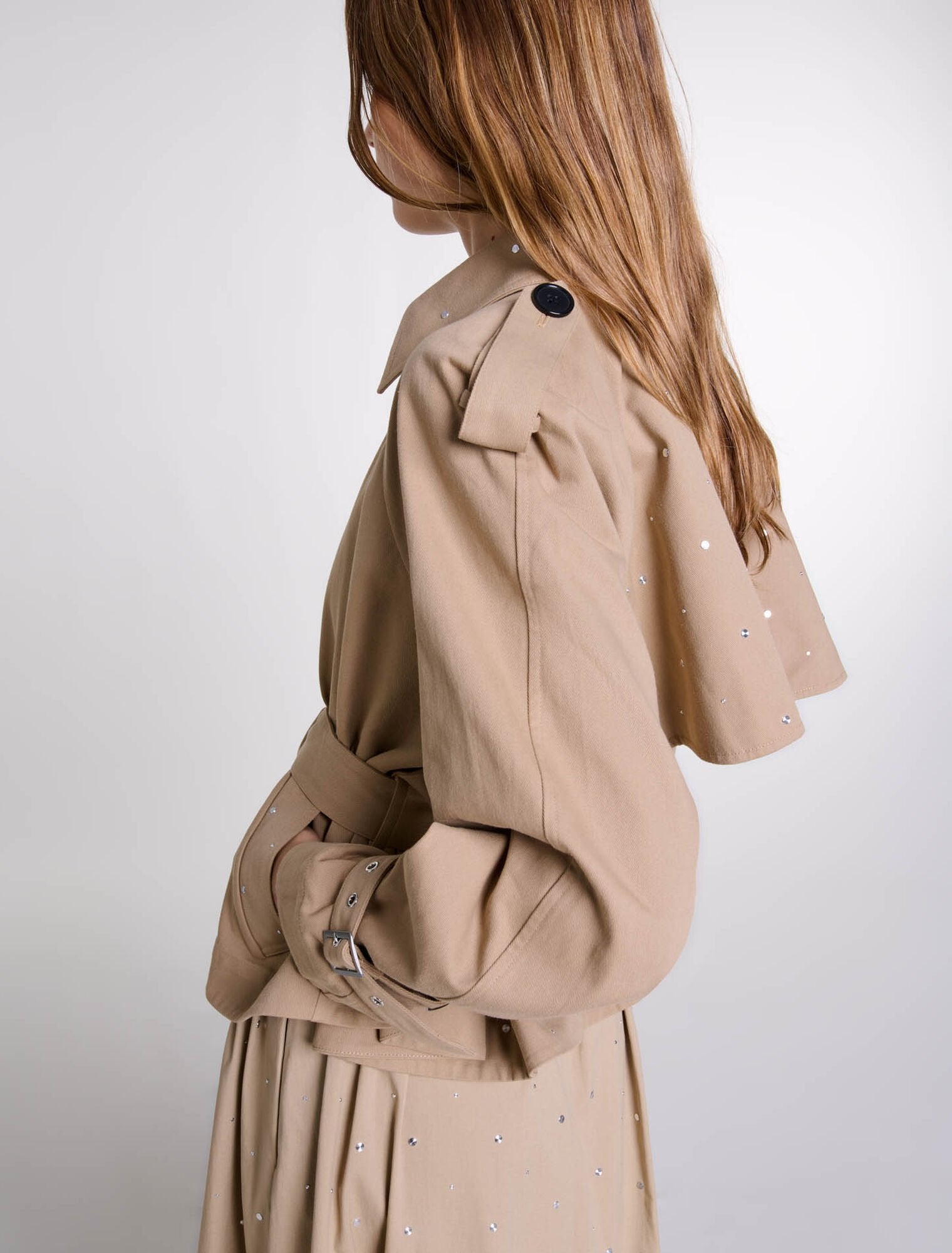 Shop Short Studded Trench Coat for Women Online Maje KSA