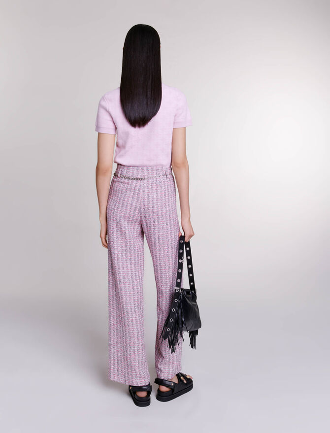 Pink Wide-leg tweed trousers