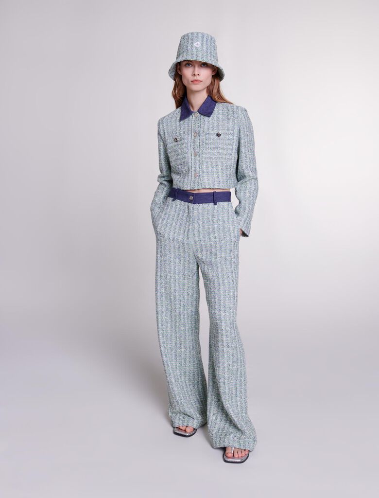 Multi-Coloured featured Wide-leg tweed trousers