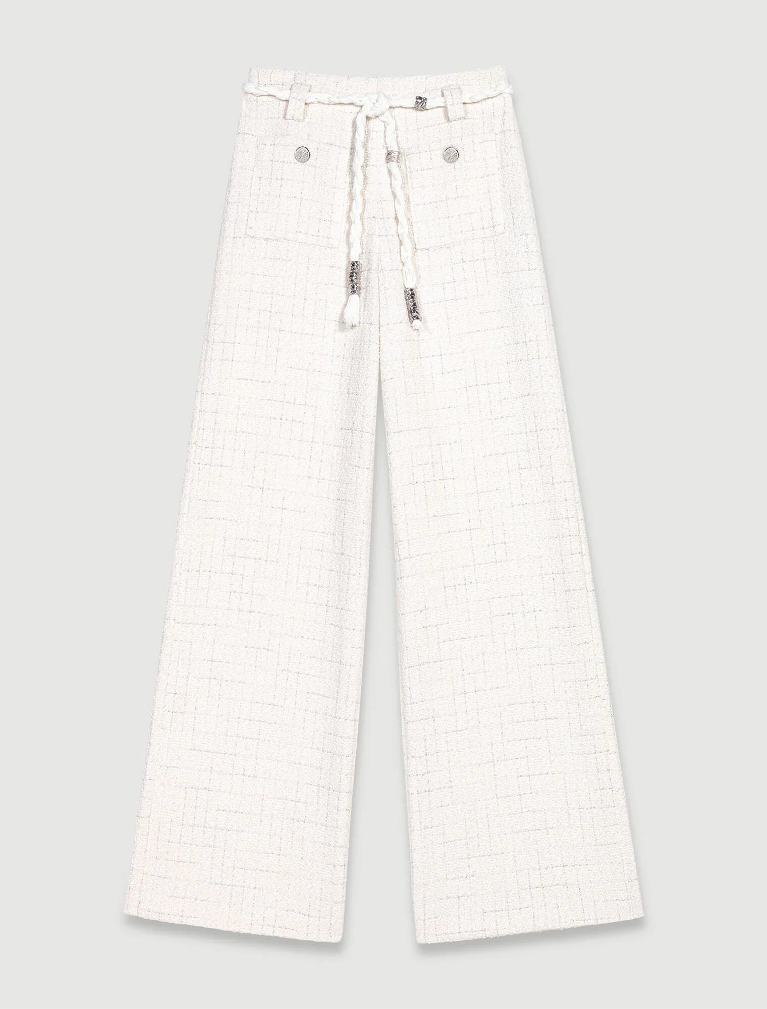 Ecru-Metallic thread tweed trousers