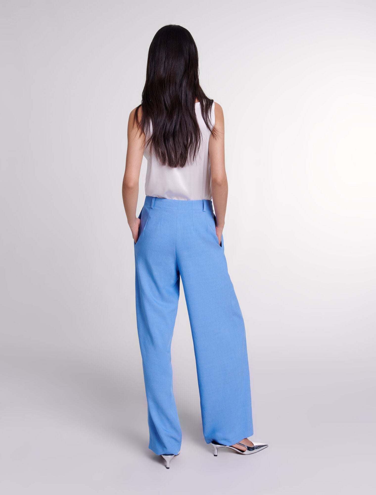 Blue-Wide-leg suit trousers with pleats