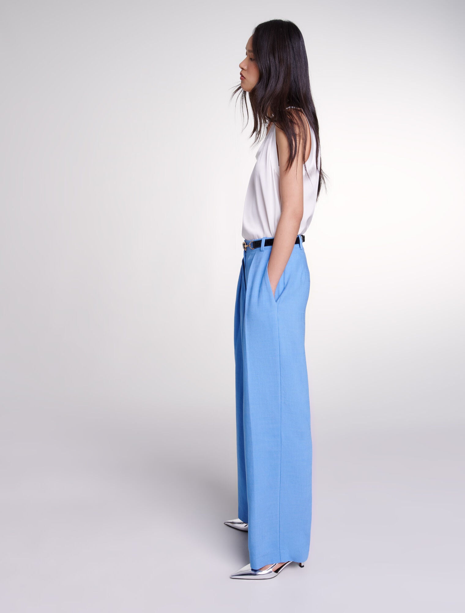 Blue-Wide-leg suit trousers with pleats